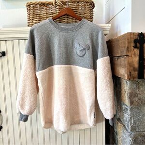 Disney New York Gray Sherpa Fuzzy Furry Spirit Jersey Sweatshirt Size XS Sweater